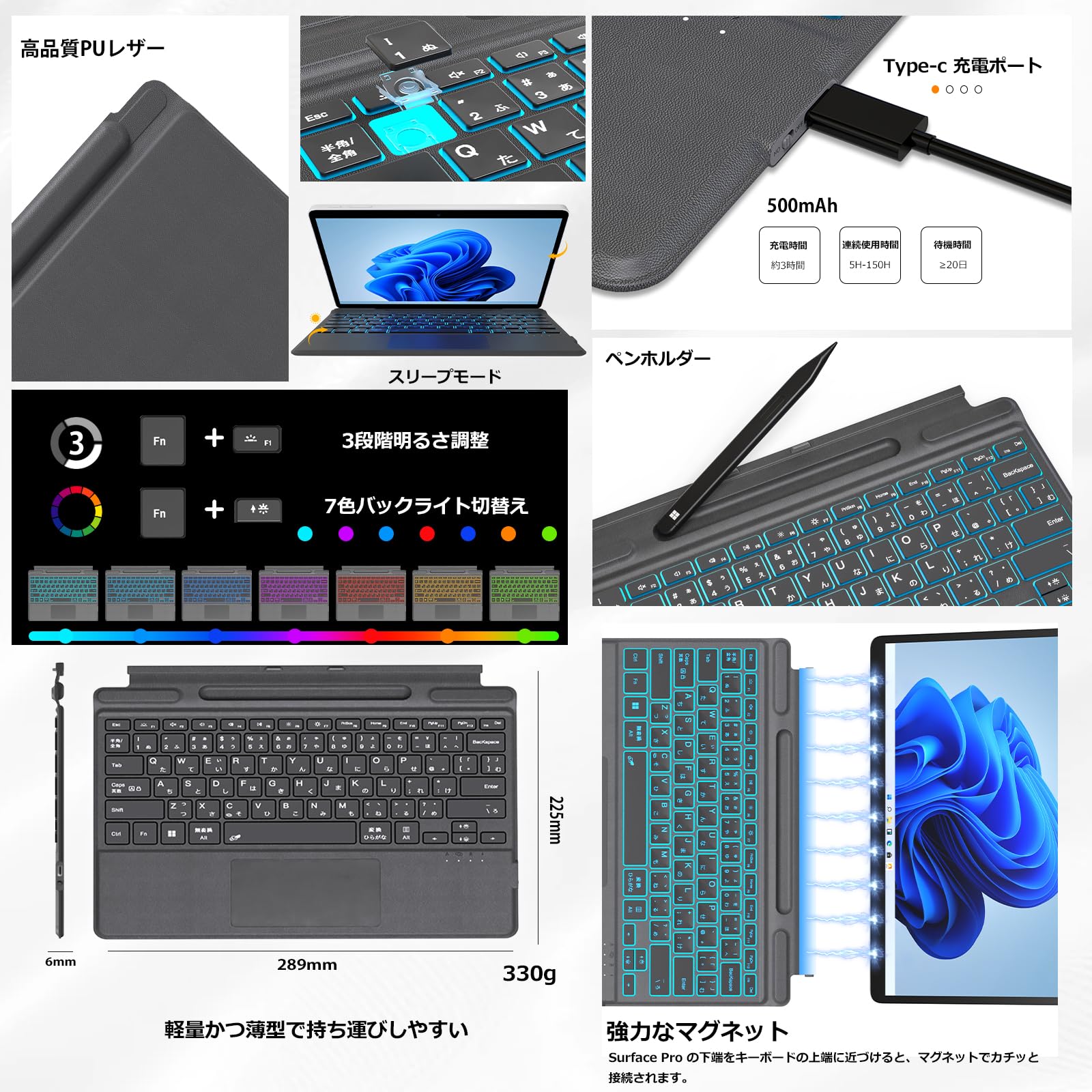 Amazon.co.jp: Surface Proキーボード 8/9/10/X/11通用 タッチパッド